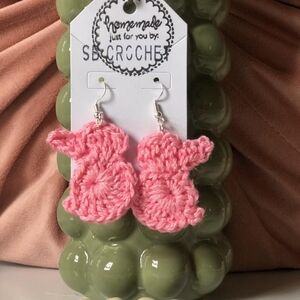 Pink Bunny Crochet Earrings